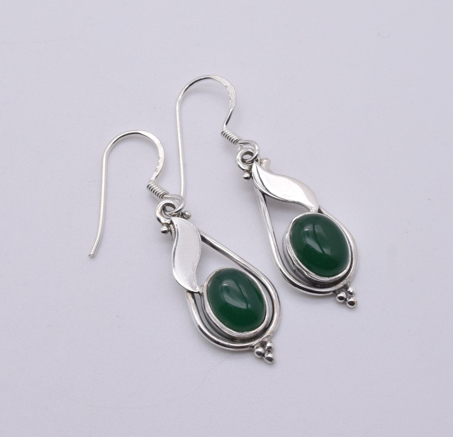 925 Solid Sterling Silver Green Onyx Hook Earring-1.5 Inch