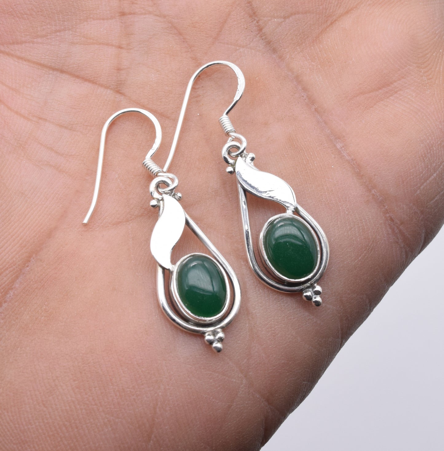 925 Solid Sterling Silver Green Onyx Hook Earring-1.5 Inch