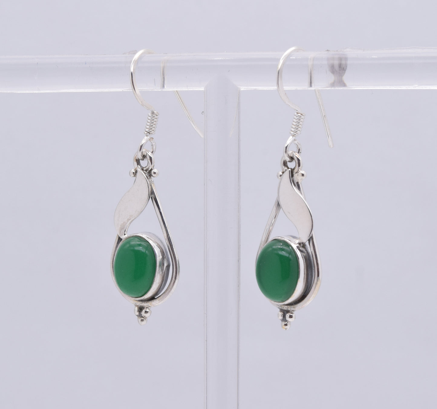 925 Solid Sterling Silver Green Onyx Hook Earring-1.5 Inch