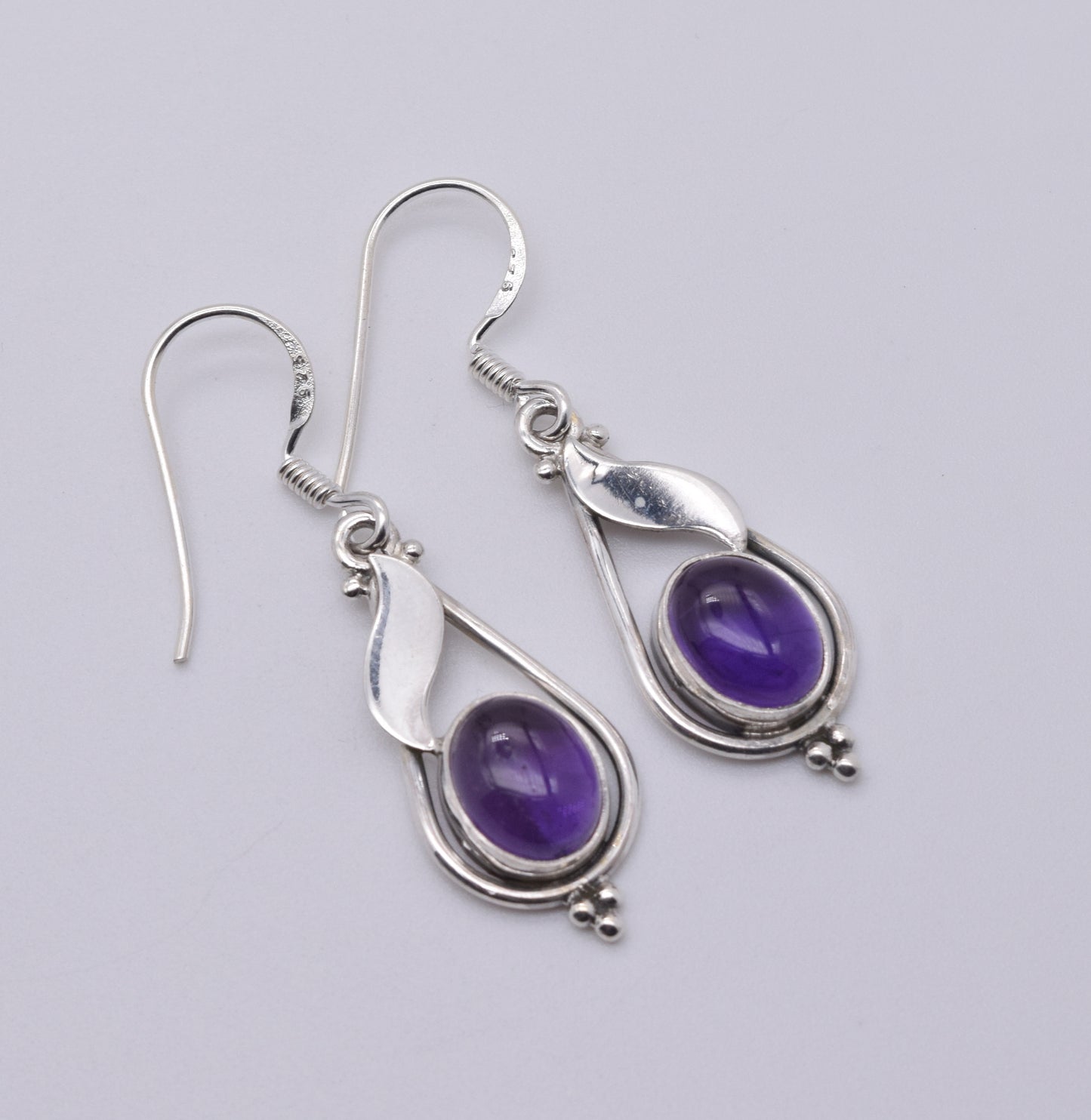 925 Solid Sterling Silver Purple Amethyst Hook Earring-1.5 Inch