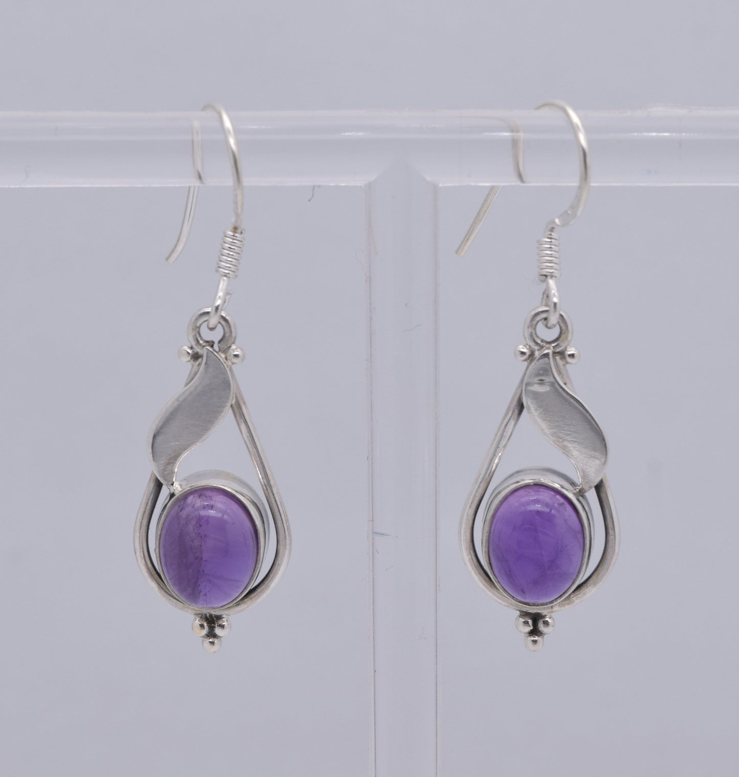 925 Solid Sterling Silver Purple Amethyst Hook Earring-1.5 Inch