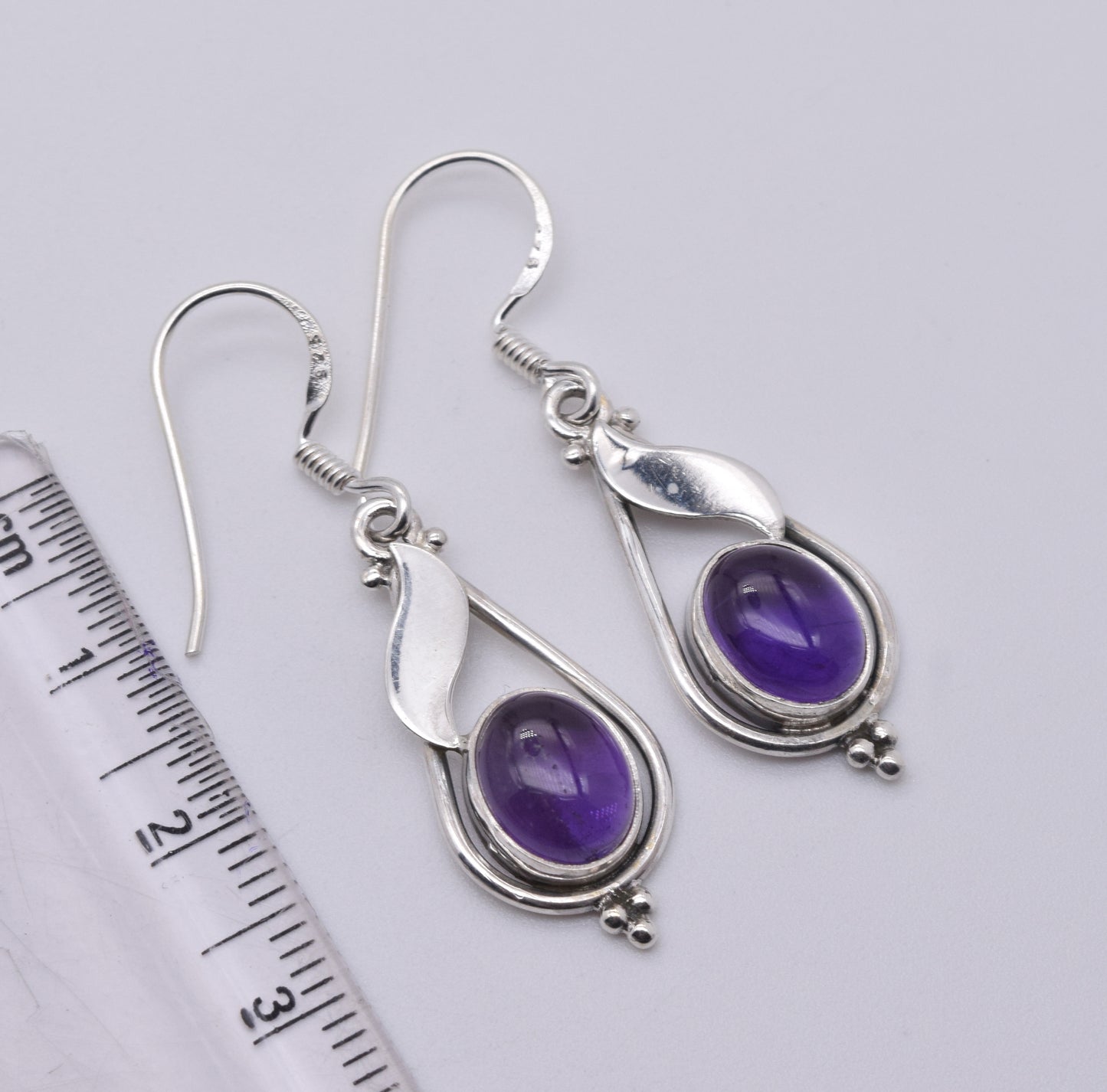 925 Solid Sterling Silver Purple Amethyst Hook Earring-1.5 Inch