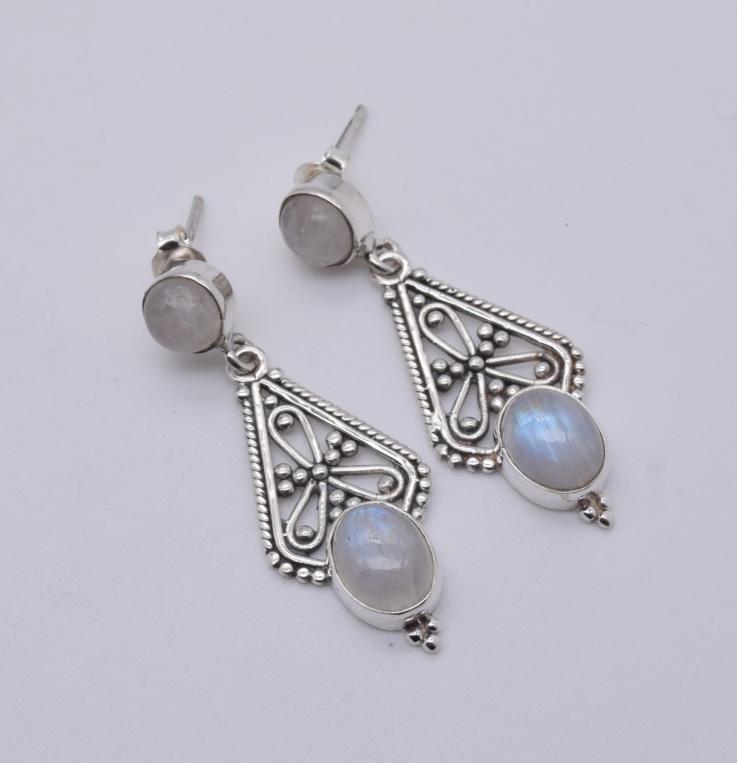 925 Solid Sterling Silver White Rainbow Moonstone Stud Earring-1.7 Inch