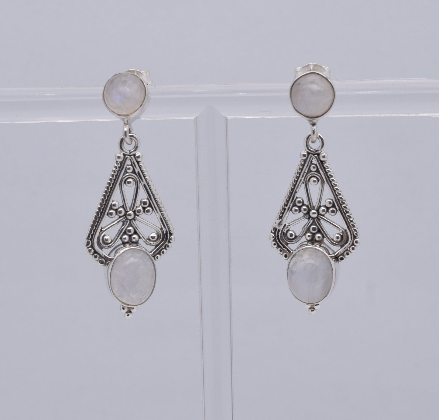 925 Solid Sterling Silver White Rainbow Moonstone Stud Earring-1.7 Inch