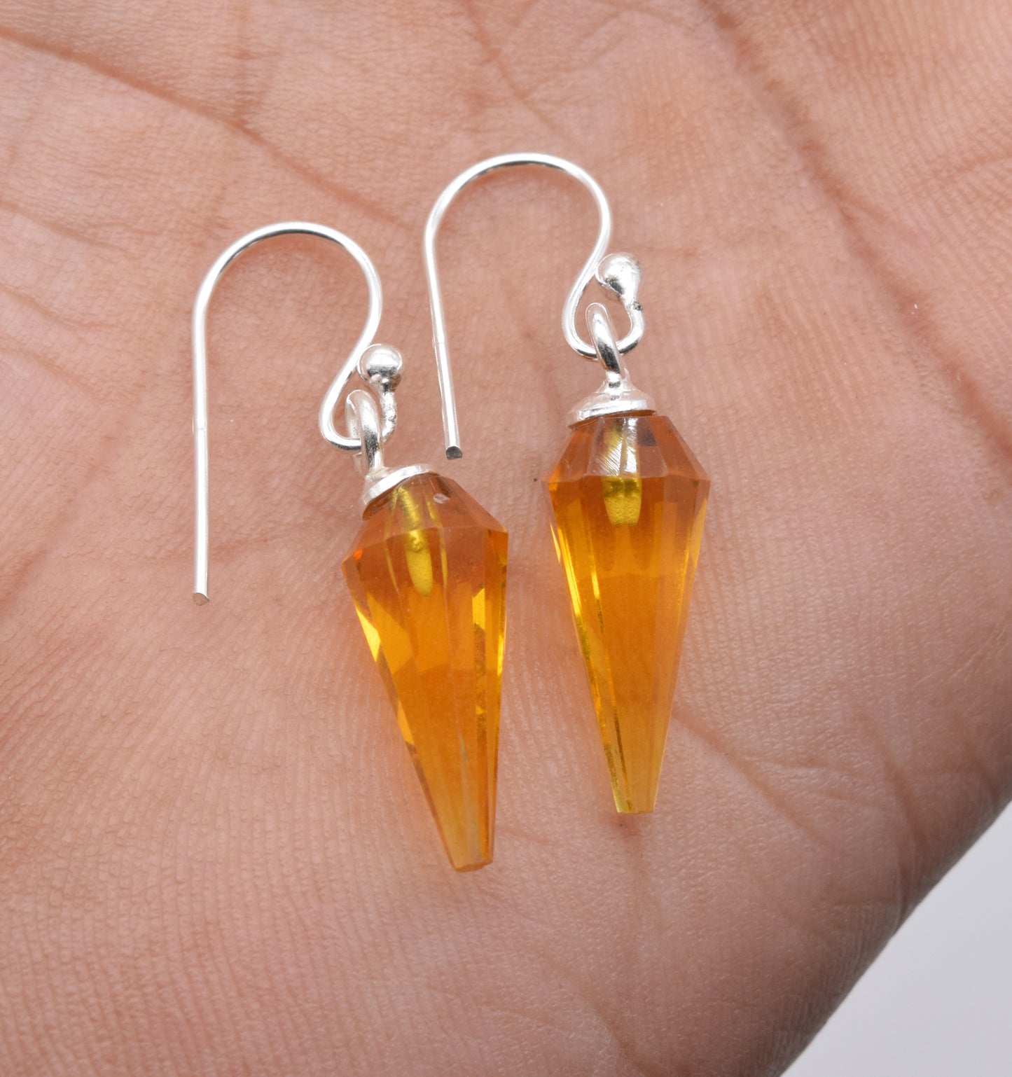 925 Solid Sterling Silver Cut Yellow Citrine Quartz Hook Earring-1.2 Inch