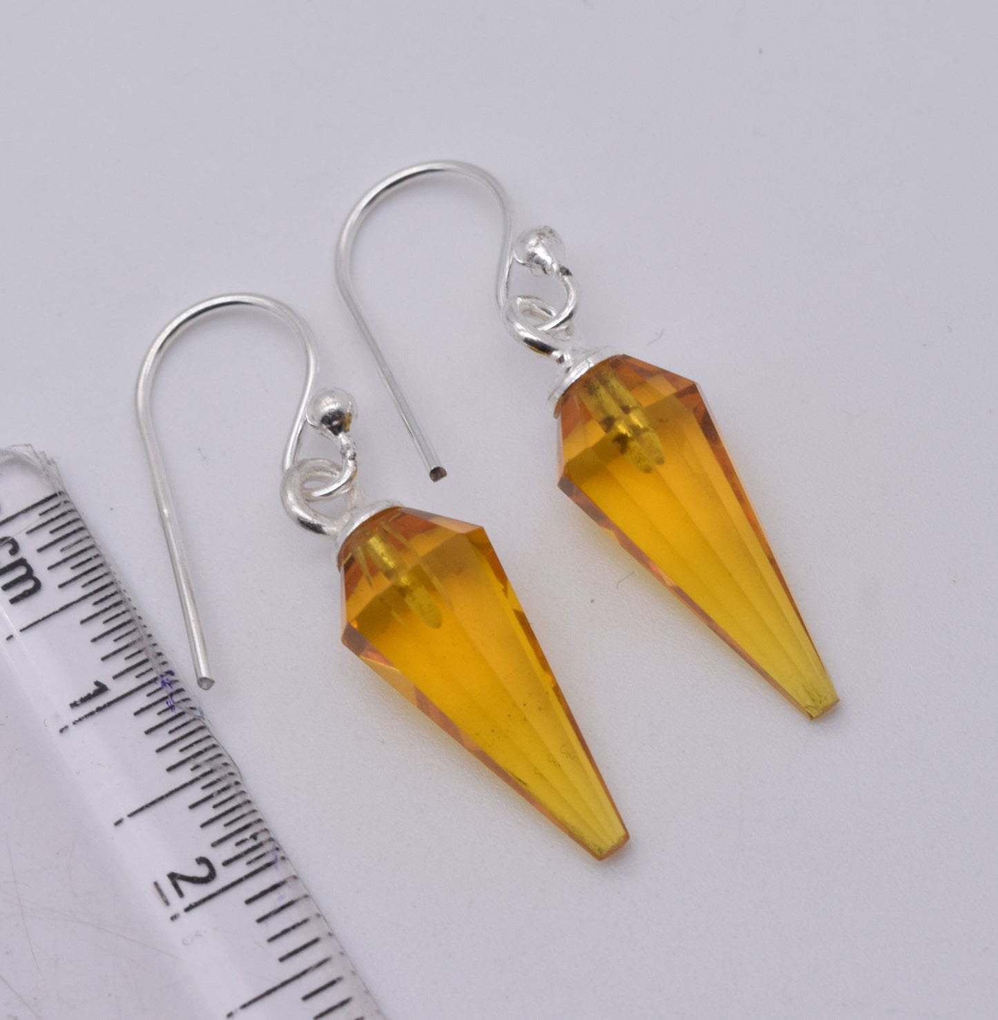 925 Solid Sterling Silver Cut Yellow Citrine Quartz Hook Earring-1.2 Inch