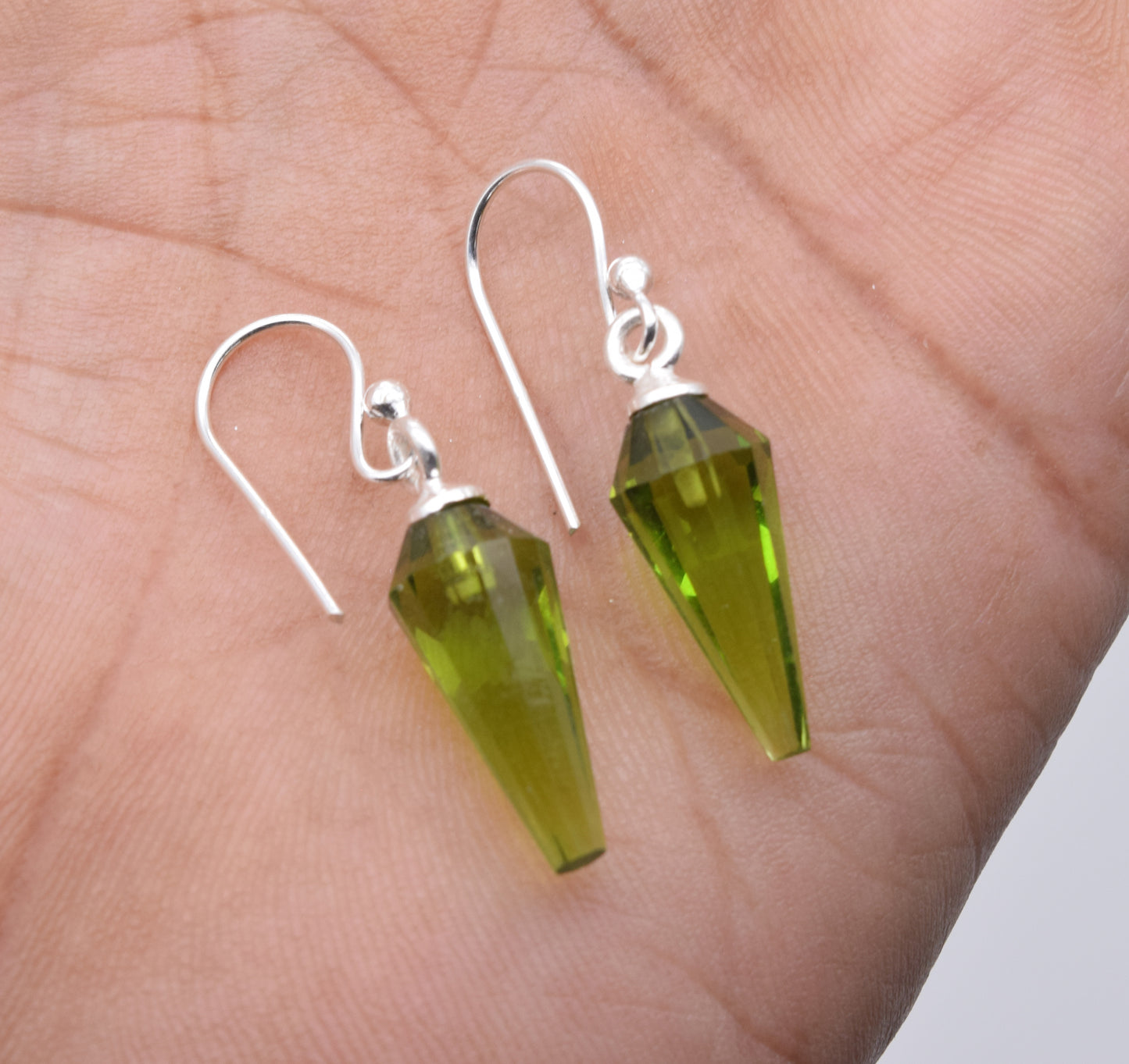 925 Solid Sterling Silver Cut Peridot Quartz Hook Earring-1.2 Inch