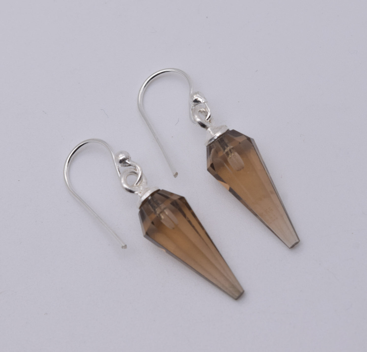 925 Solid Sterling Silver Cut Smoky Quartz Hook Earring-1.2 Inch