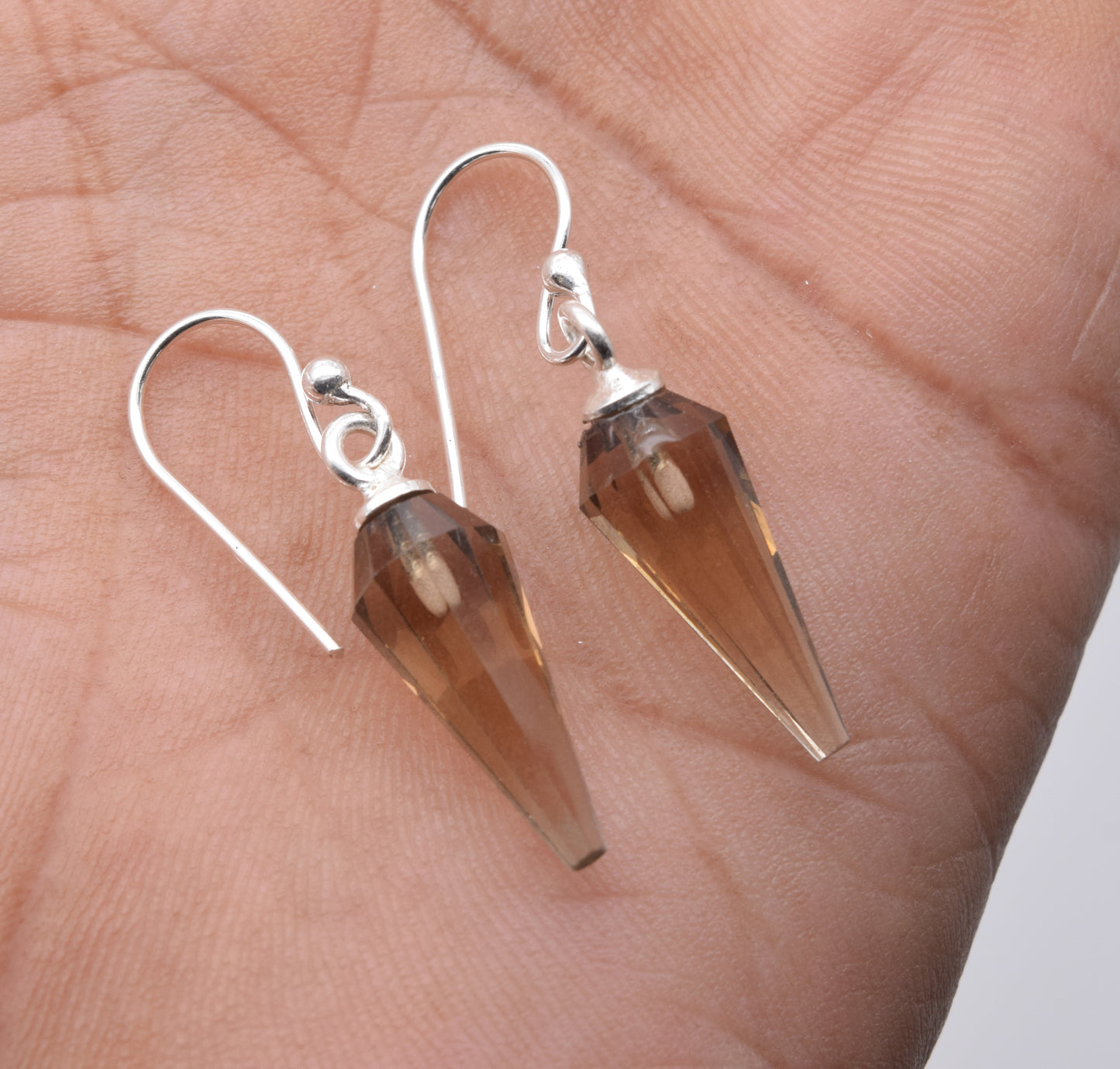 925 Solid Sterling Silver Cut Smoky Quartz Hook Earring-1.2 Inch