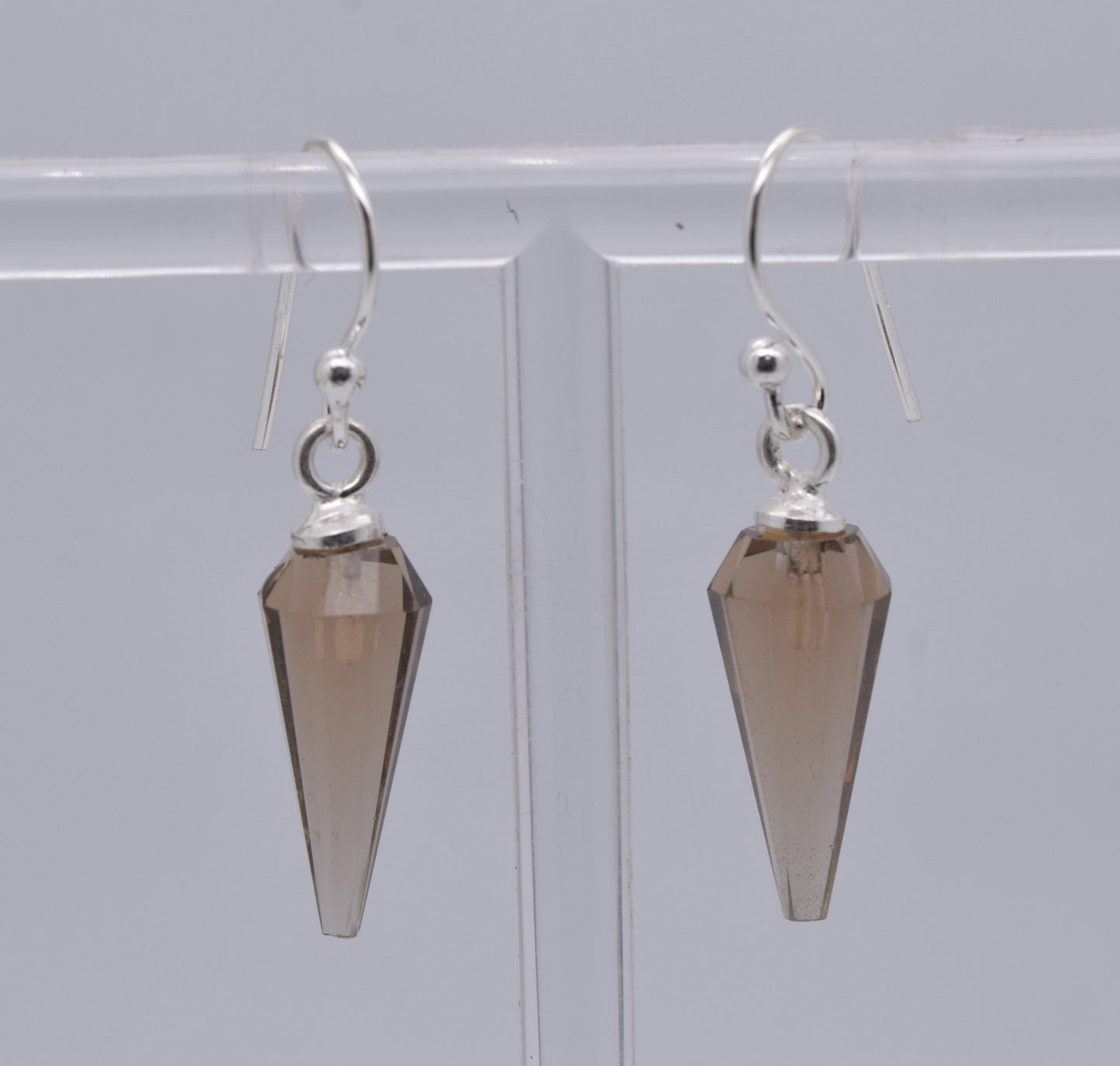 925 Solid Sterling Silver Cut Smoky Quartz Hook Earring-1.2 Inch