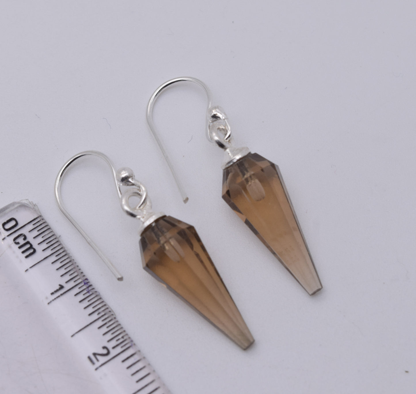 925 Solid Sterling Silver Cut Smoky Quartz Hook Earring-1.2 Inch