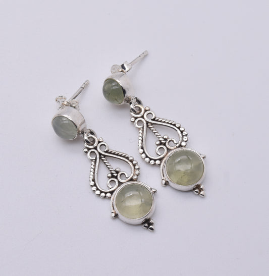 925 Solid Sterling Silver Green Prehnite Stud Earring-1.5 Inch