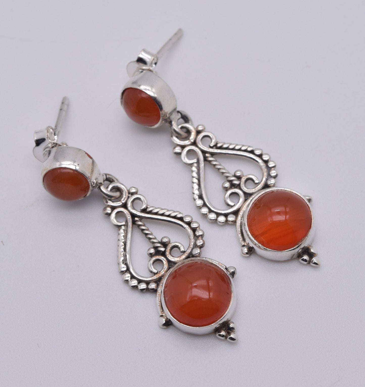 925 Solid Sterling Silver Red Carnelian Stud Earring-1.5 Inch