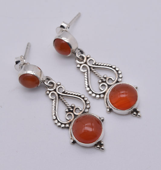 925 Solid Sterling Silver Red Carnelian Stud Earring-1.5 Inch
