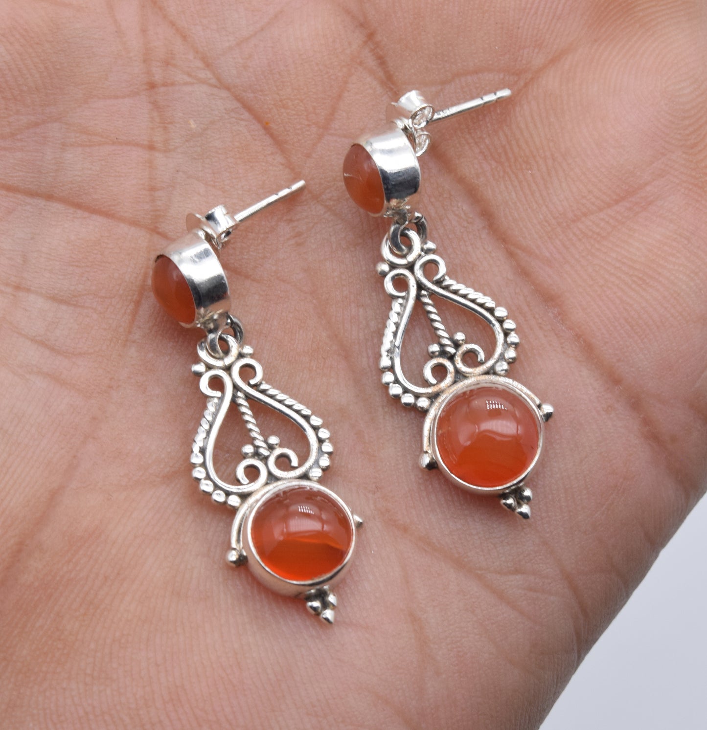 925 Solid Sterling Silver Red Carnelian Stud Earring-1.5 Inch