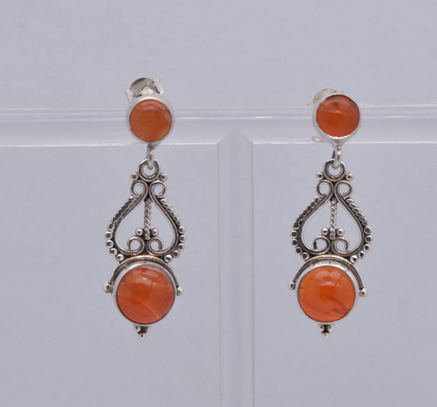925 Solid Sterling Silver Red Carnelian Stud Earring-1.5 Inch