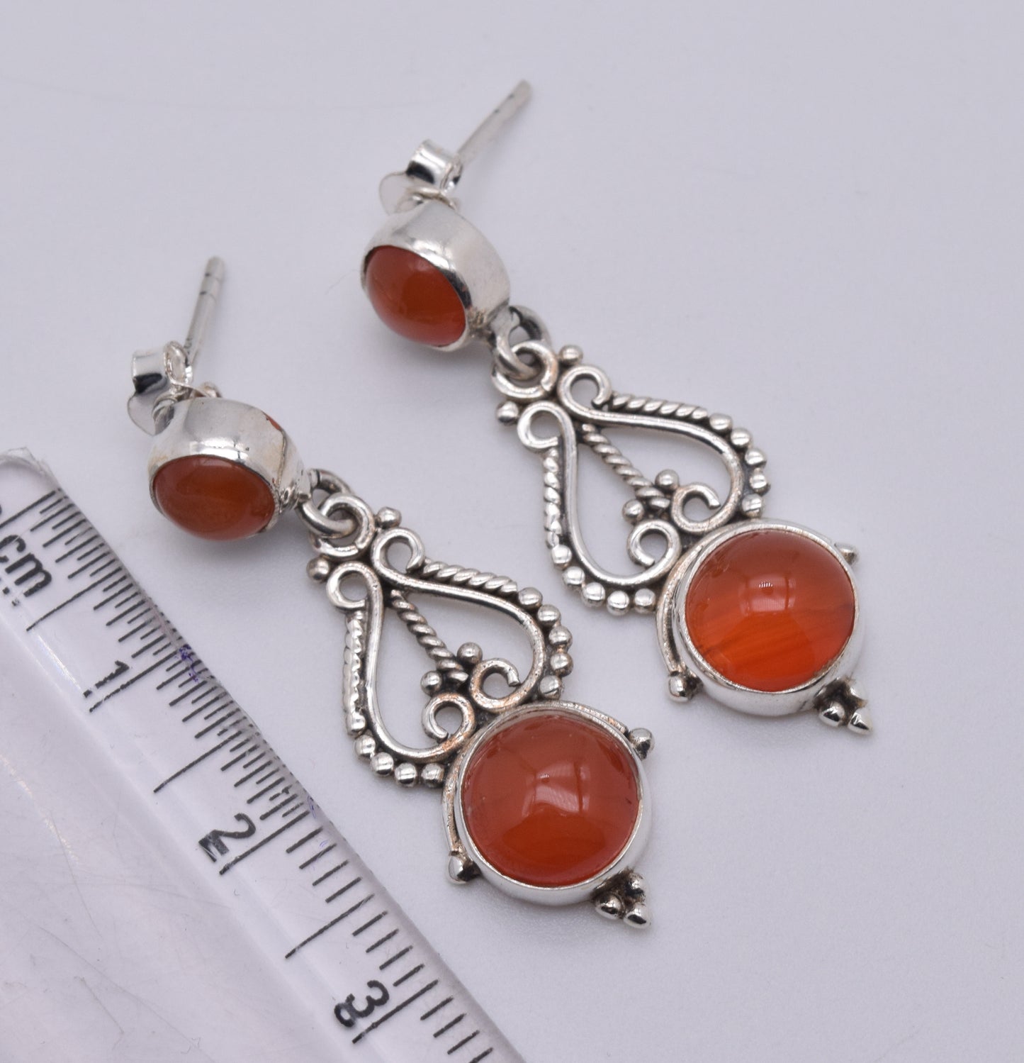 925 Solid Sterling Silver Red Carnelian Stud Earring-1.5 Inch