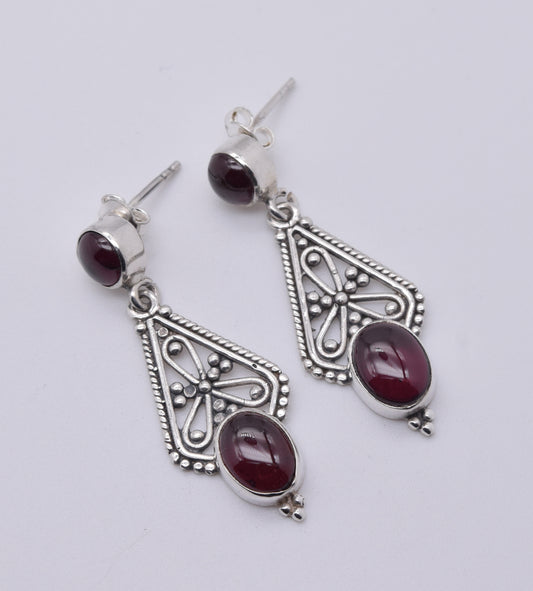 925 Solid Sterling Silver Red Garnet Stud Earring-1.7 Inch