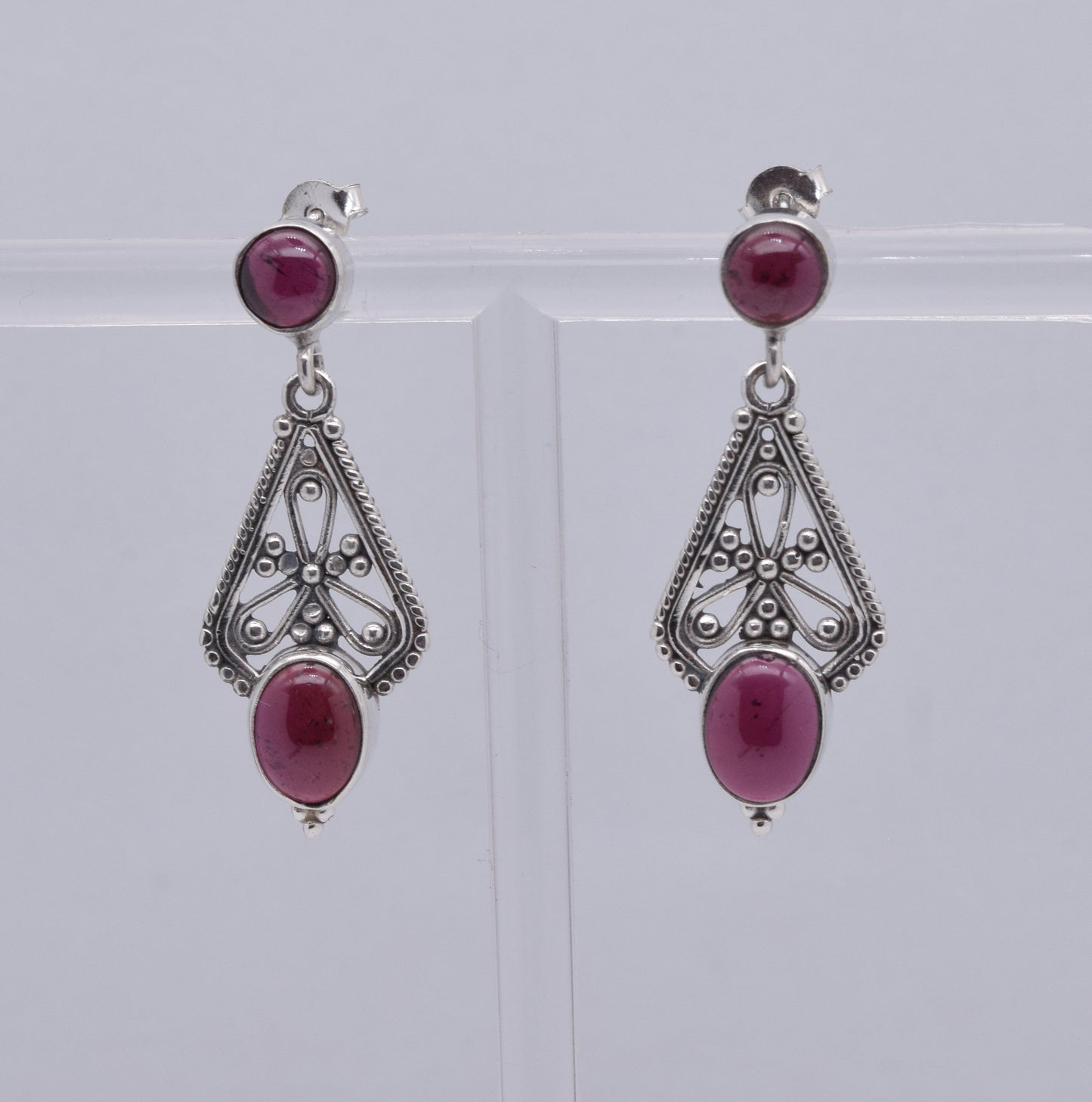 925 Solid Sterling Silver Red Garnet Stud Earring-1.7 Inch