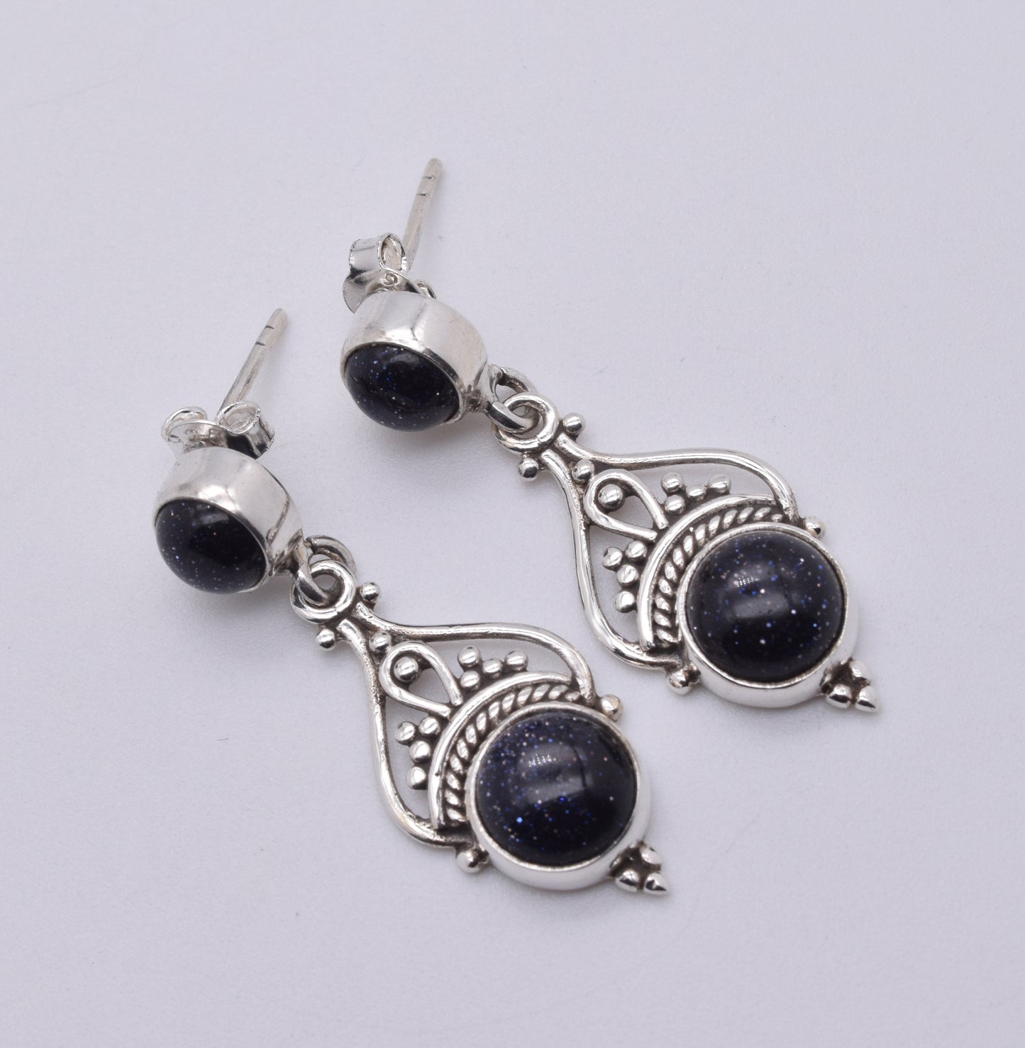 925 Solid Sterling Silver Blue Sunstone Stud Earring-1.5 Inch