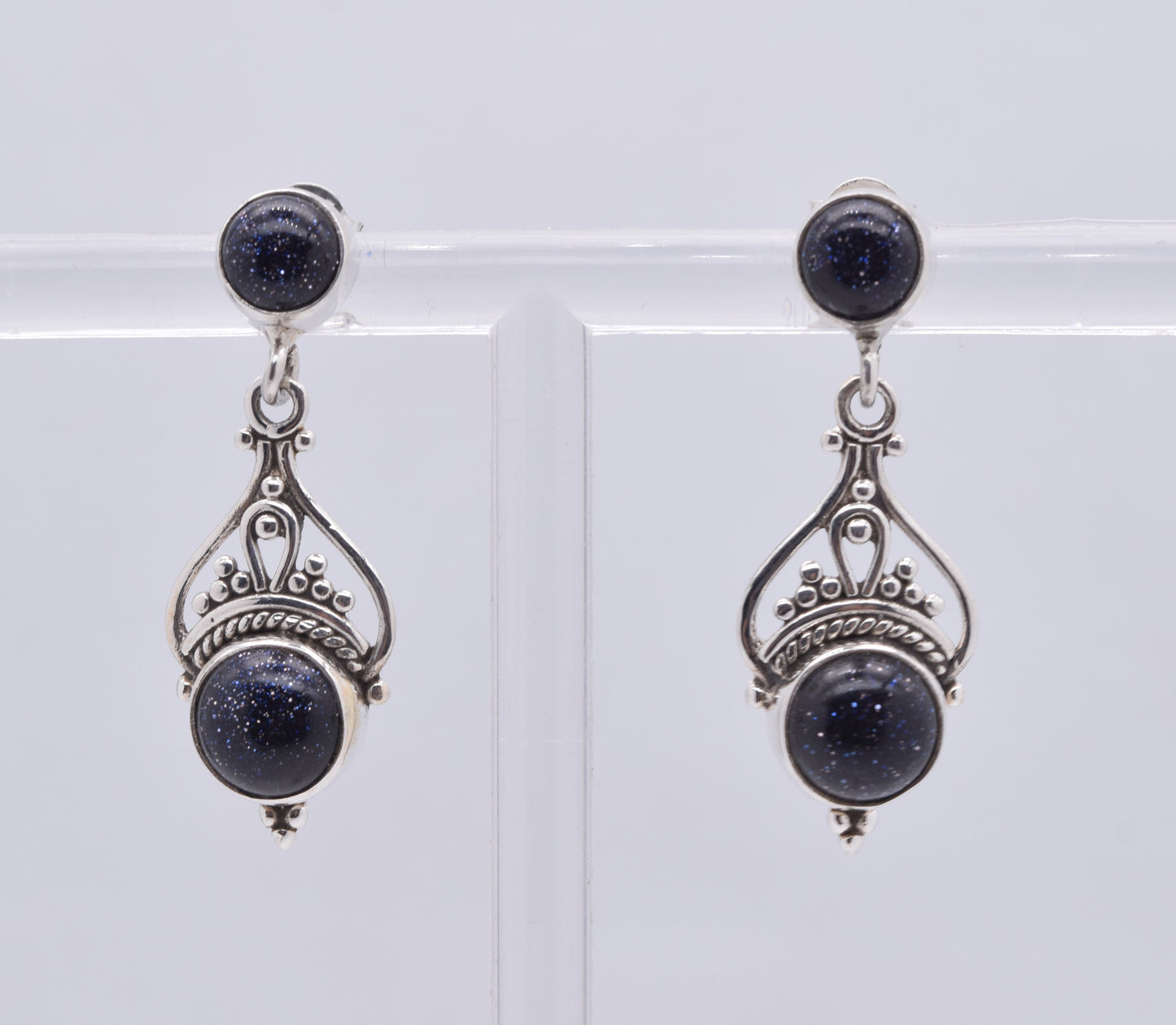 925 Solid Sterling Silver Blue Sunstone Stud Earring-1.5 Inch