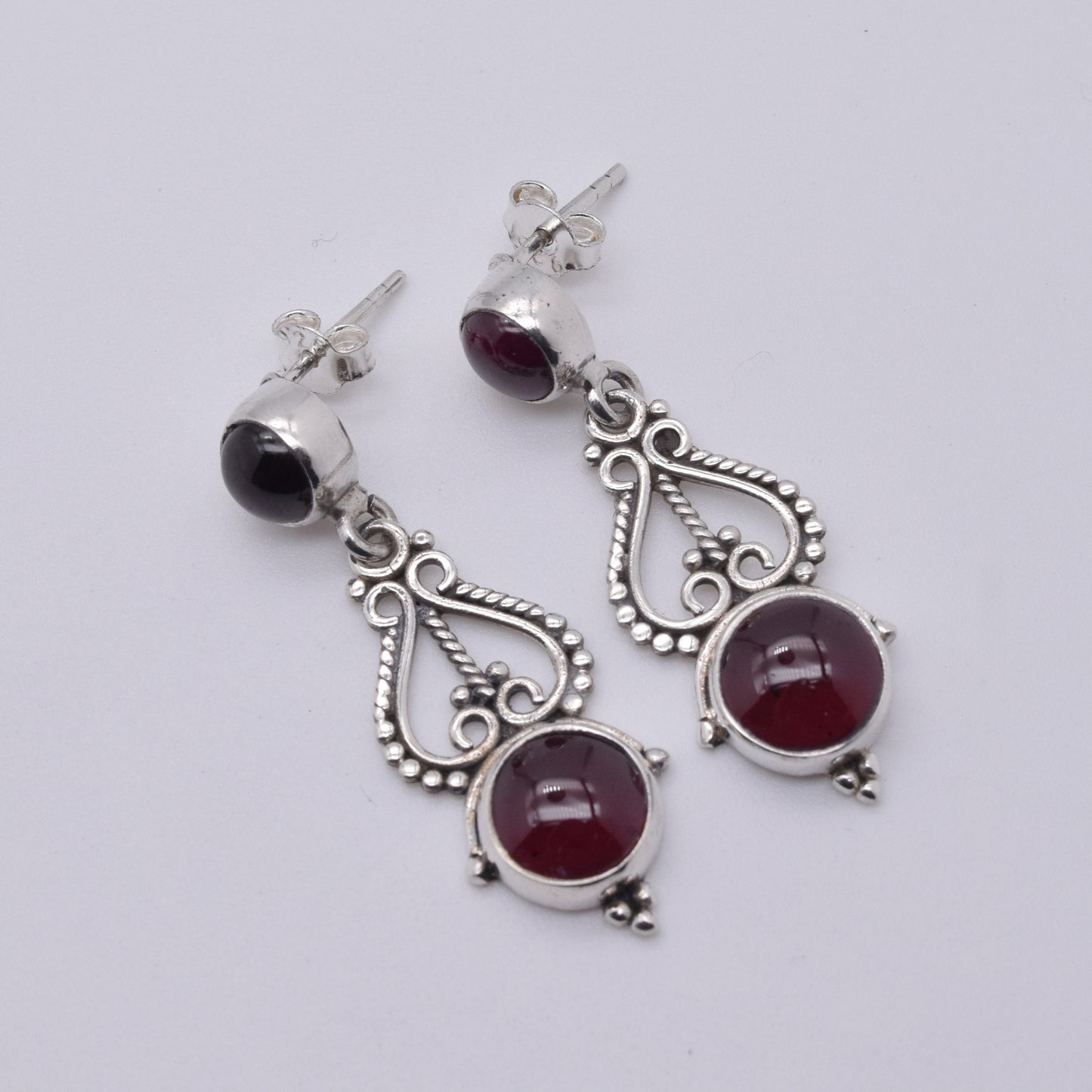 925 Solid Sterling Silver Red Garnet Stud Earring-1.5 Inch