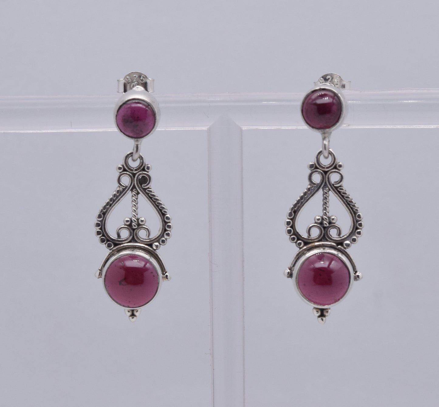 925 Solid Sterling Silver Red Garnet Stud Earring-1.5 Inch