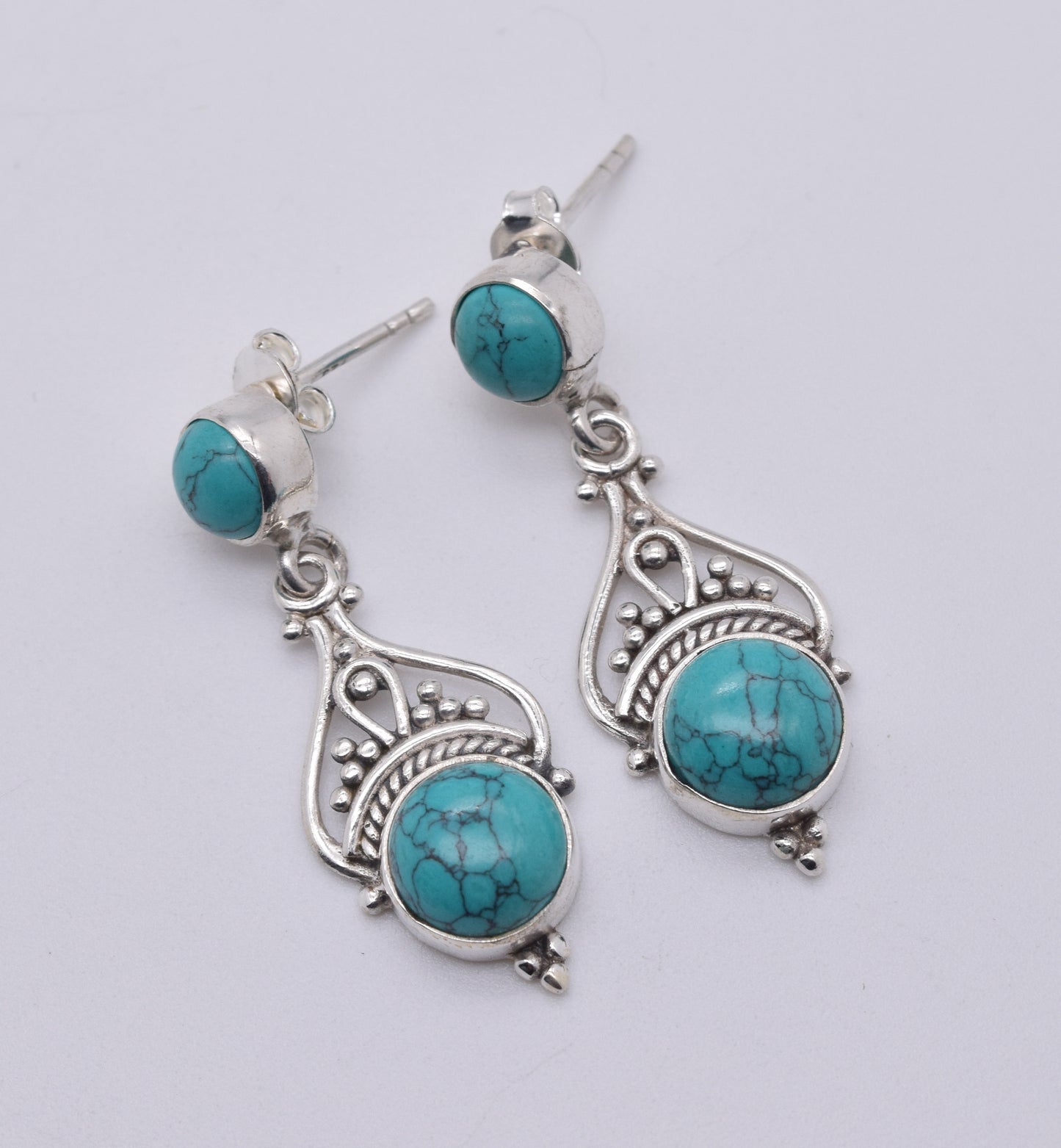 925 Solid Sterling Silver Blue Turquoise Stud Earring-1.5 Inch