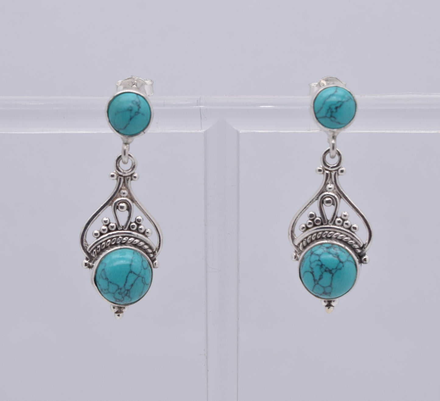925 Solid Sterling Silver Blue Turquoise Stud Earring-1.5 Inch