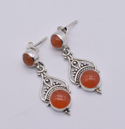 925 Solid Sterling Silver Red Carnelian Stud Earring-1.5 Inch