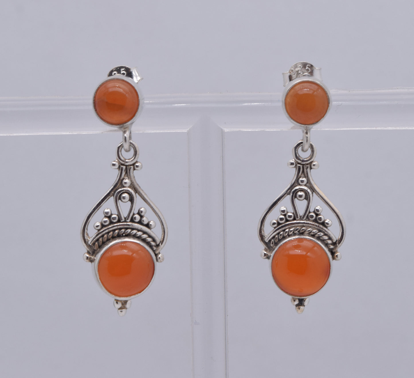 925 Solid Sterling Silver Red Carnelian Stud Earring-1.5 Inch