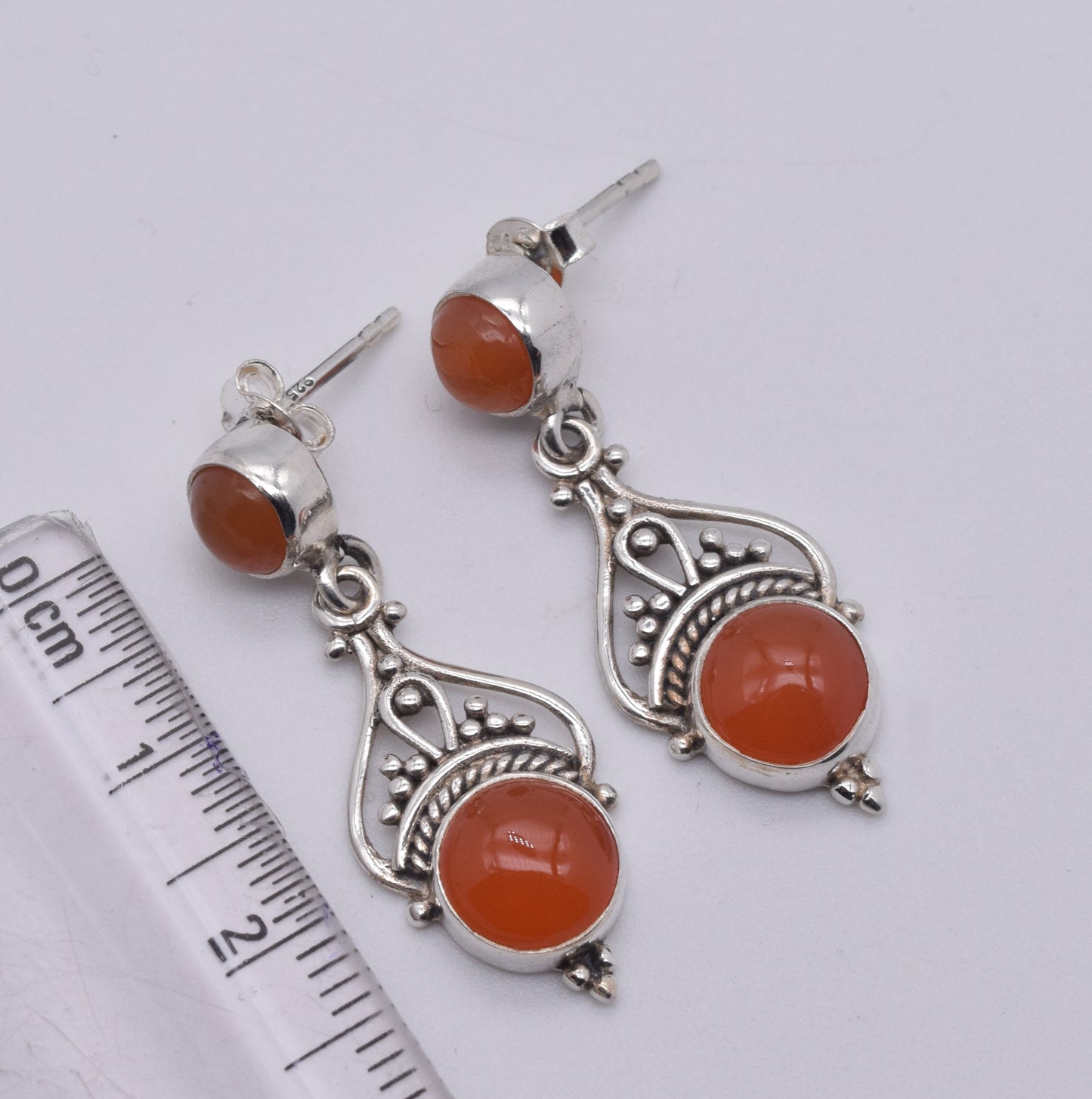 925 Solid Sterling Silver Red Carnelian Stud Earring-1.5 Inch