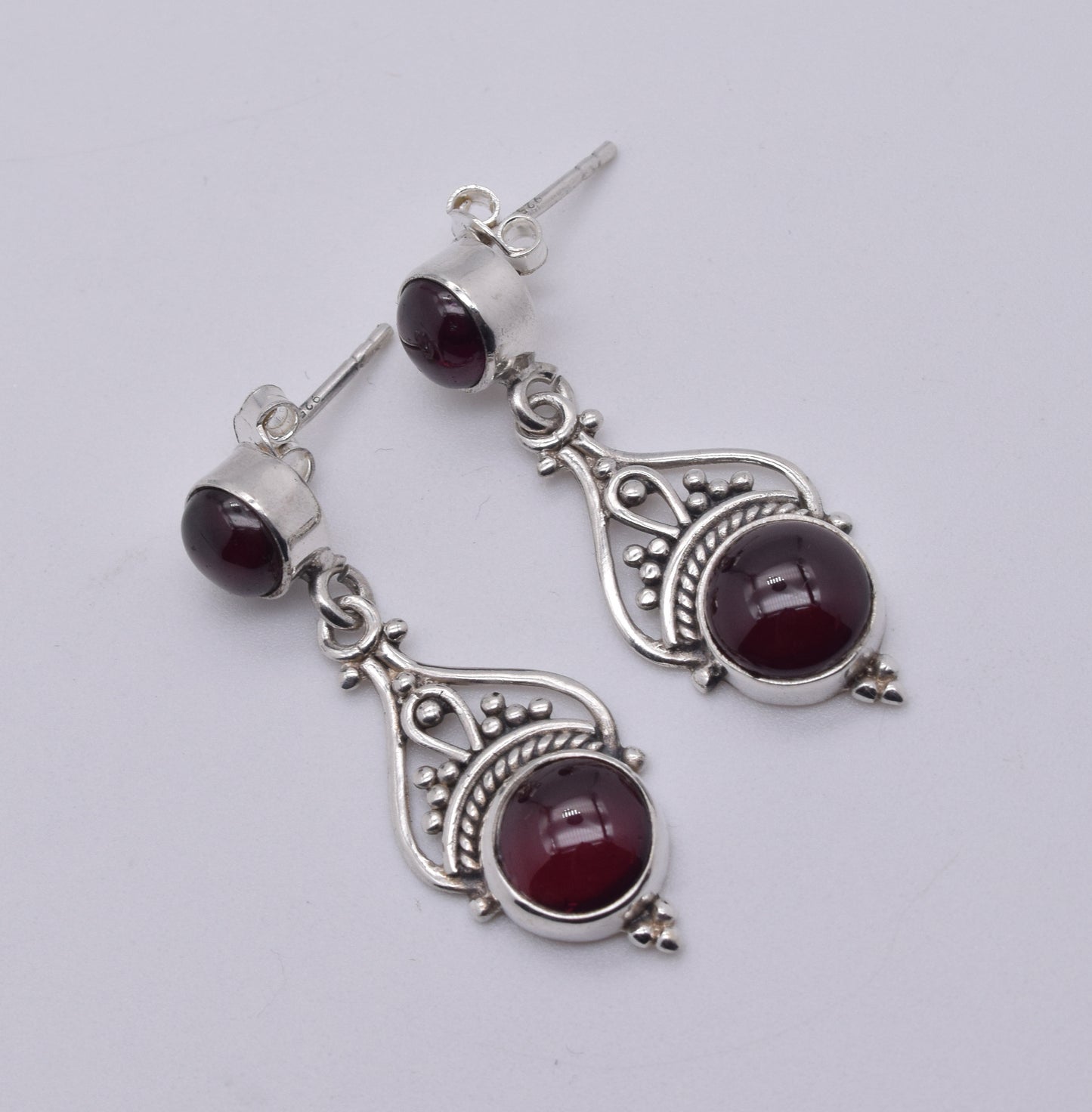 925 Solid Sterling Silver Red Garnet Stud Earring-1.5 Inch