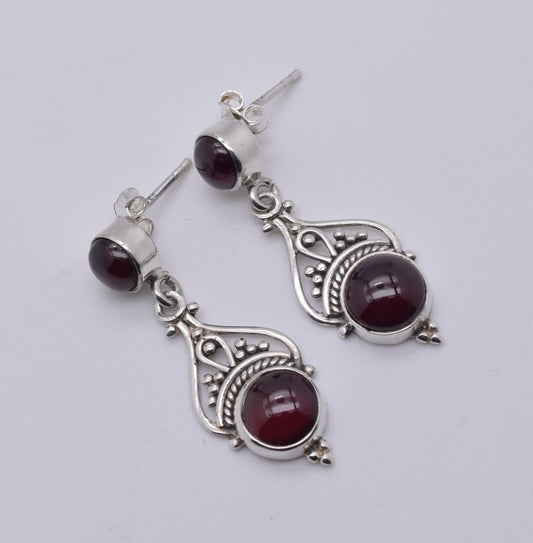 925 Solid Sterling Silver Red Garnet Stud Earring-1.5 Inch