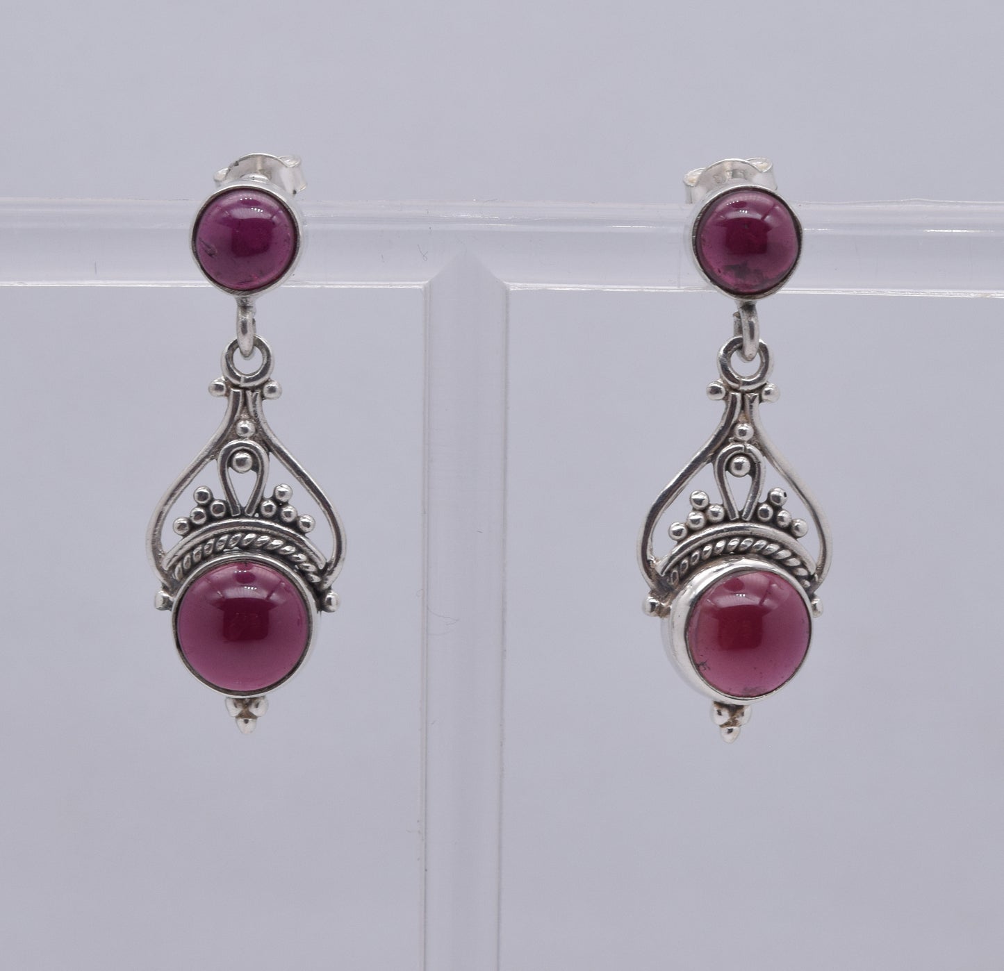 925 Solid Sterling Silver Red Garnet Stud Earring-1.5 Inch