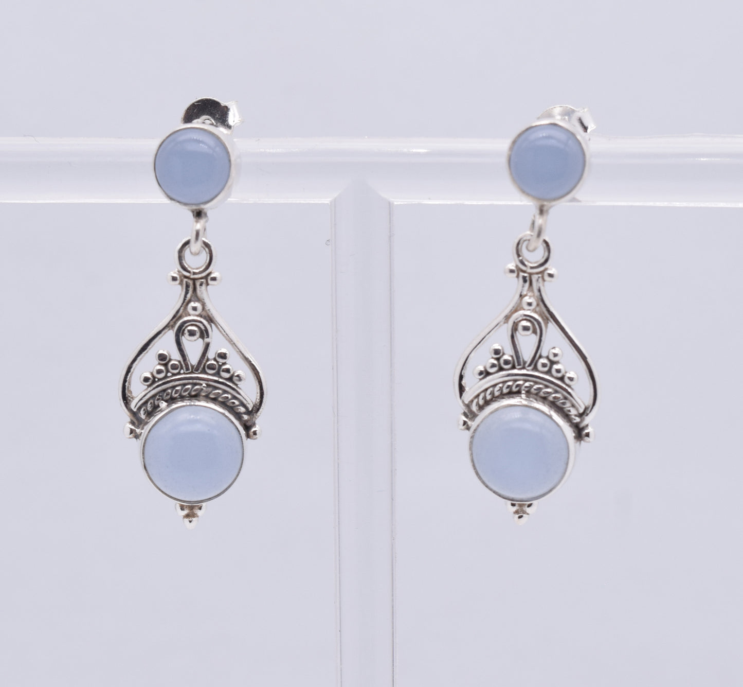 925 Solid Sterling Silver Blue Chalcedony Stud Earring-1.5 Inch