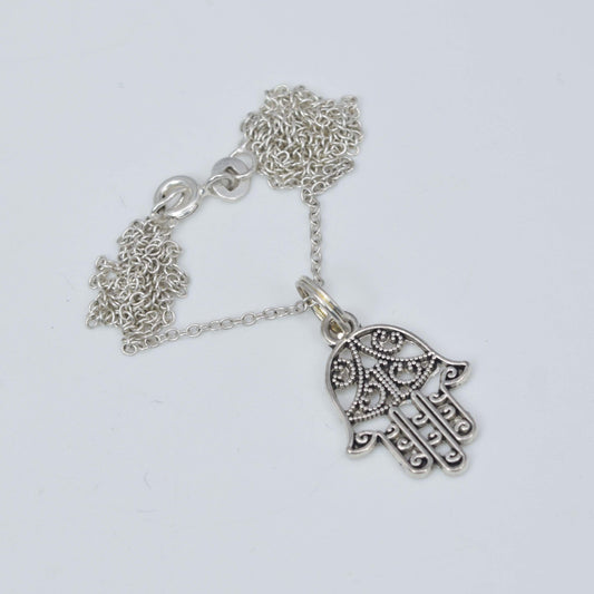 925 Solid Sterling Silver Plain Hamsa Hand Chain Pendant-19 Inch