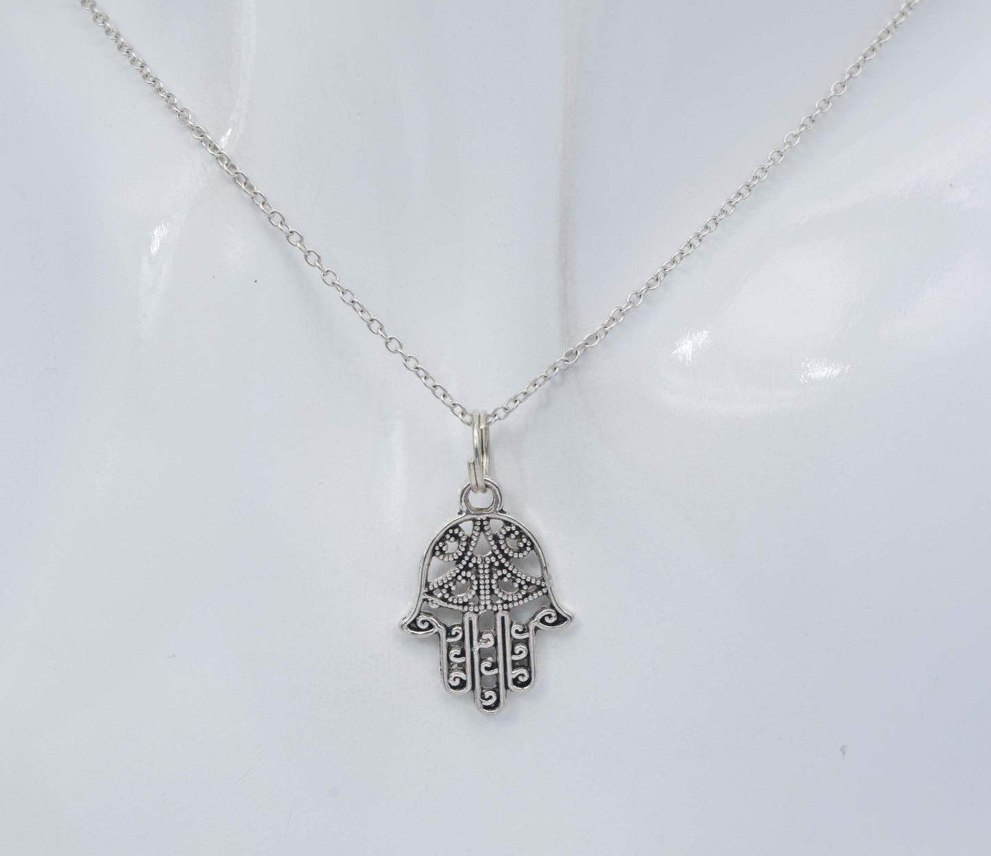 925 Solid Sterling Silver Plain Hamsa Hand Chain Pendant-19 Inch