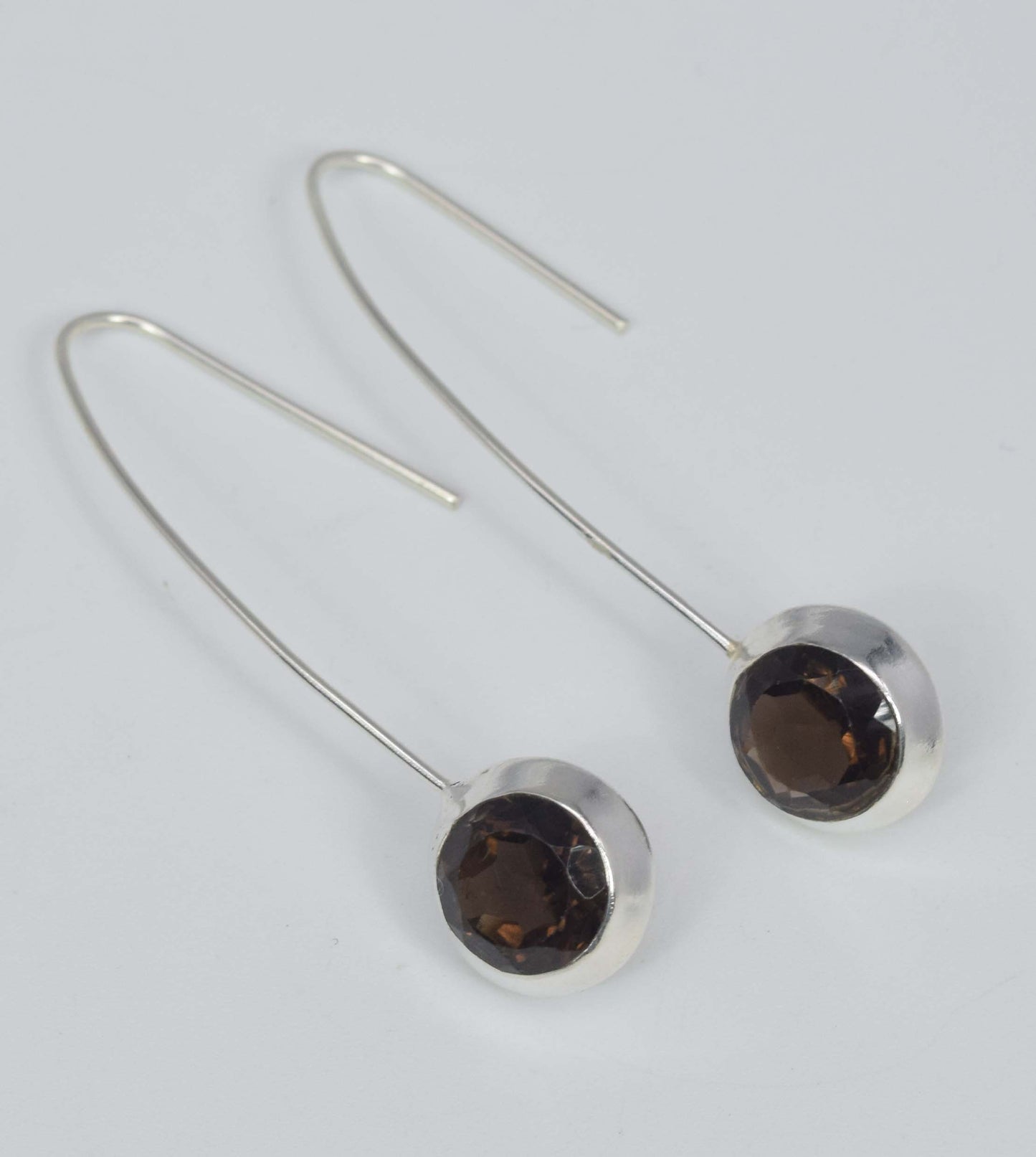 925 Solid Sterling Silver Faceted Smoky Quartz Hook Earring-1.9 Inch
