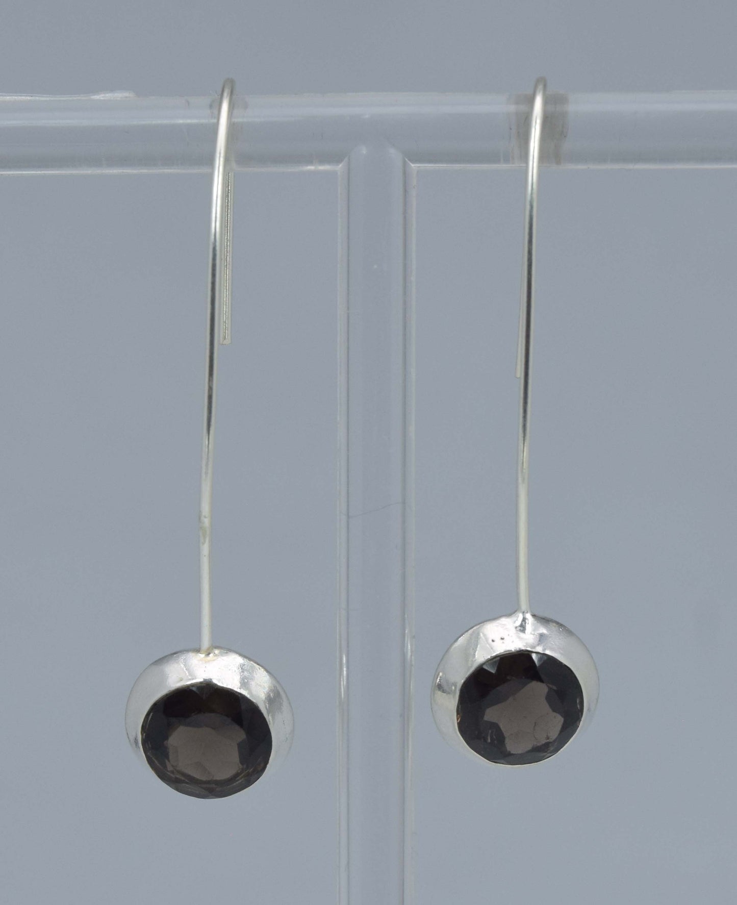 925 Solid Sterling Silver Faceted Smoky Quartz Hook Earring-1.9 Inch