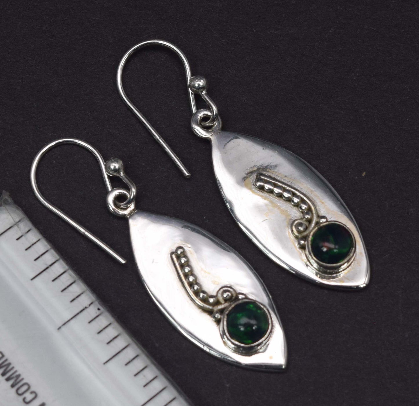 925 Solid Sterling Silver Natural Black Ethiopian Opal Hook Earring - 4.9 Grams