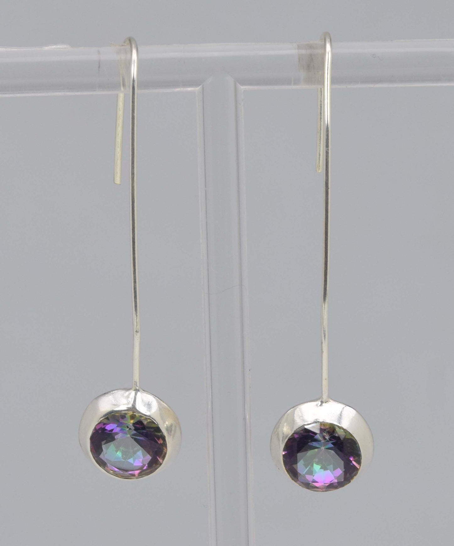 925 Solid Sterling Silver Faceted Mystic Topaz Hook Earring-1.9 Inch