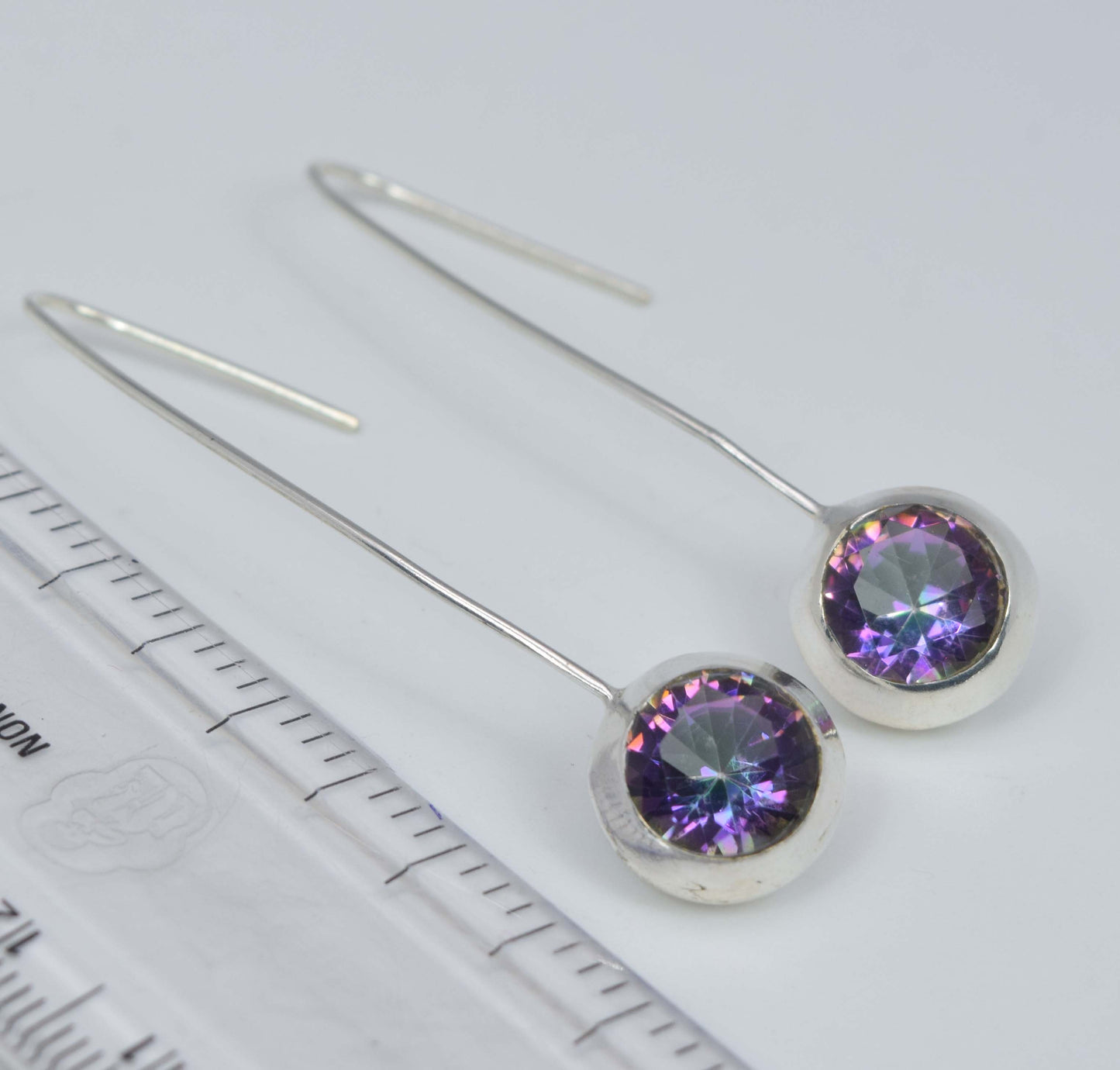 925 Solid Sterling Silver Faceted Mystic Topaz Hook Earring-1.9 Inch