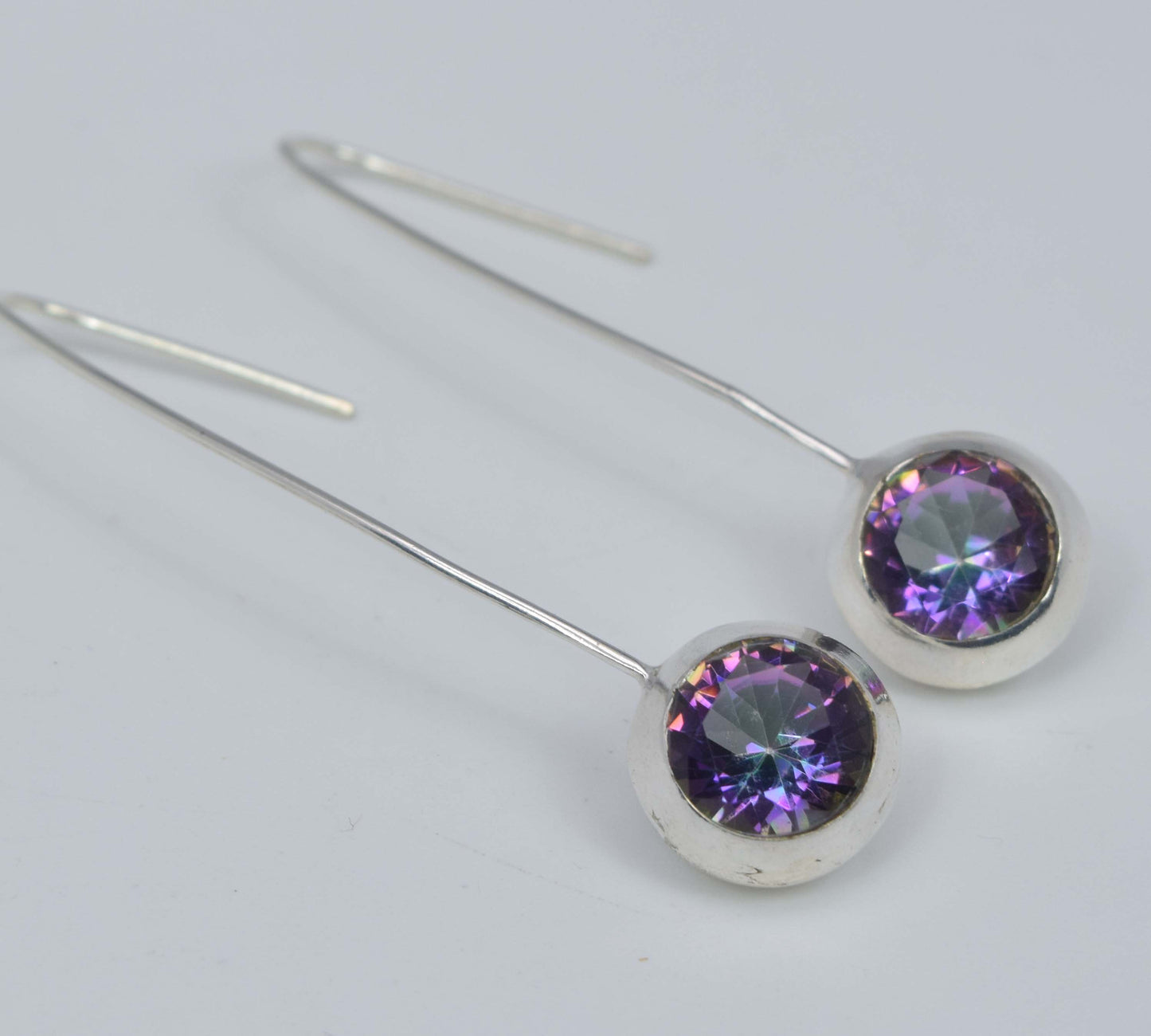 925 Solid Sterling Silver Faceted Mystic Topaz Hook Earring-1.9 Inch