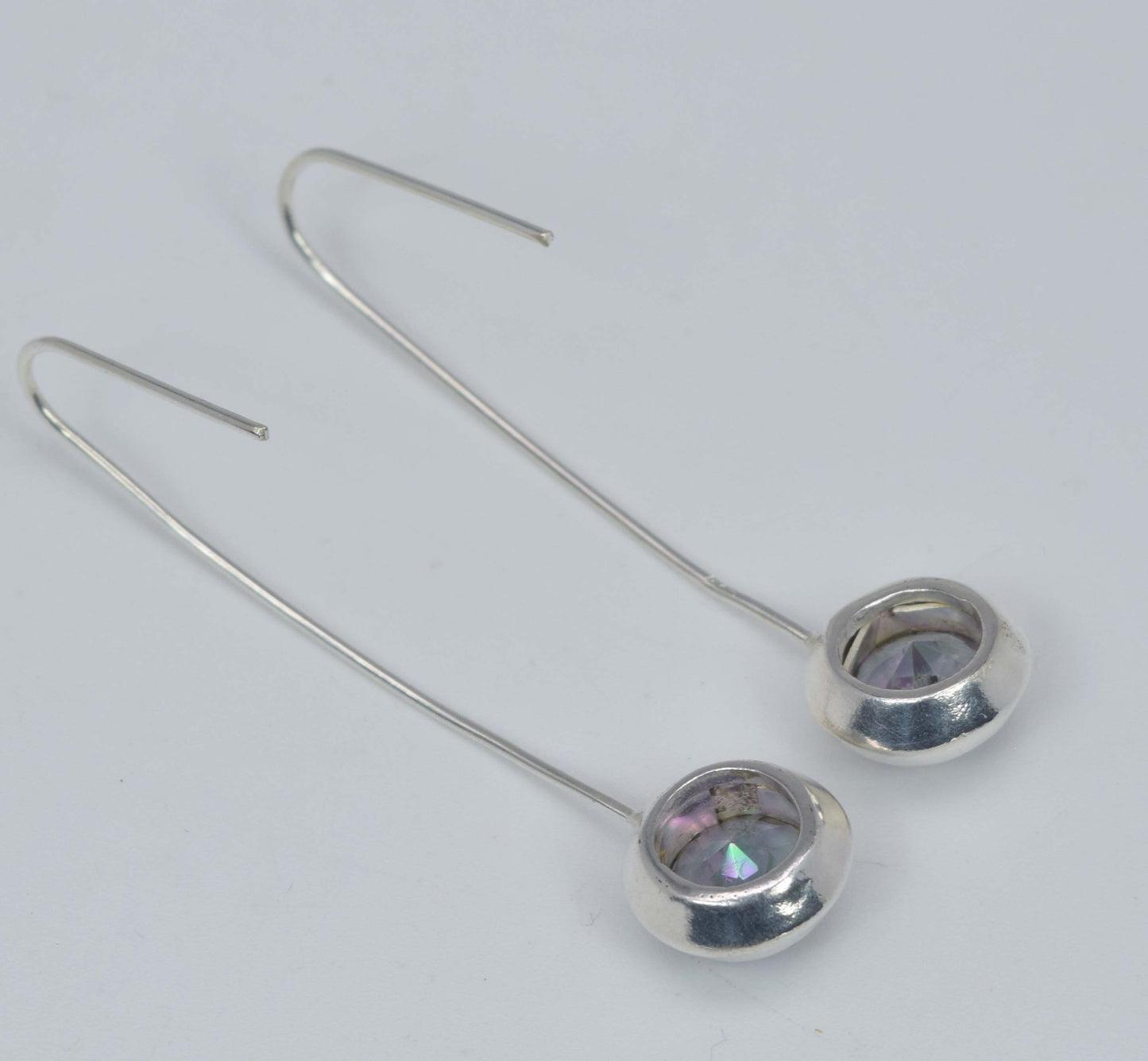 925 Solid Sterling Silver Faceted Mystic Topaz Hook Earring-1.9 Inch