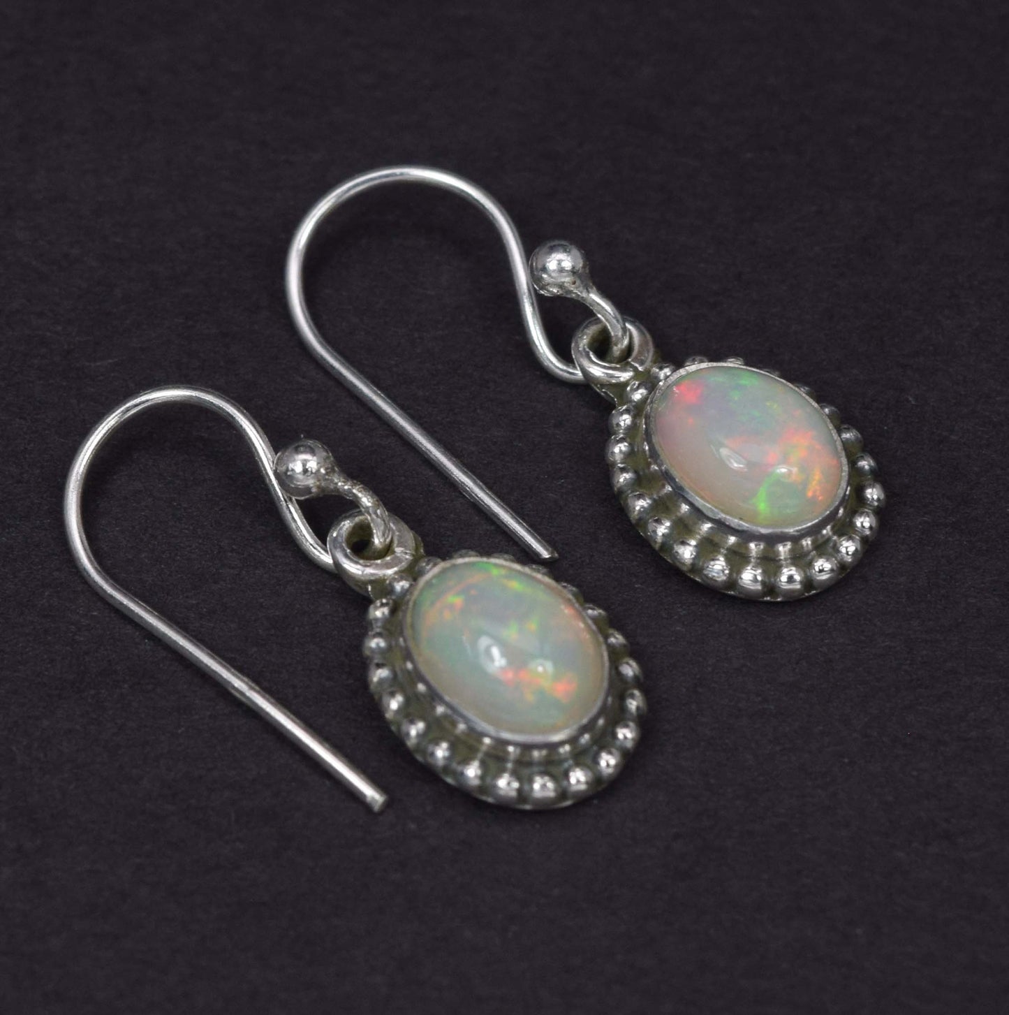 925 Solid Sterling Silver Natural Ethiopian Opal Hook Earring - 2.7 Grams