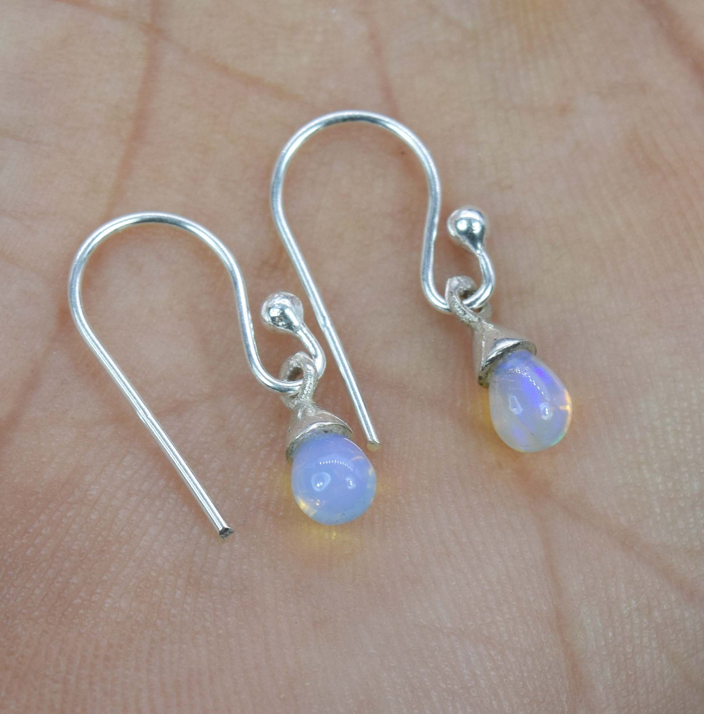 925 Solid Sterling Silver Natural Ethiopian Opal Drop Hook Earring - 1 Grams