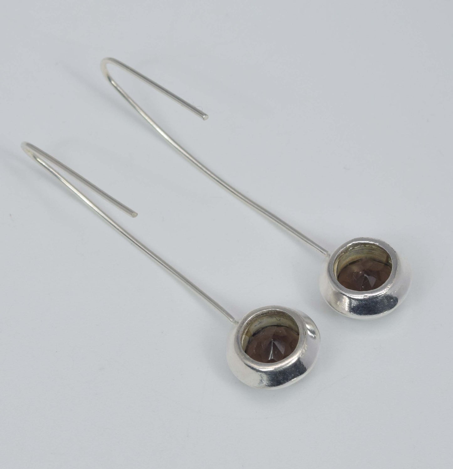 925 Solid Sterling Silver Faceted Smoky Quartz Hook Earring-1.9 Inch