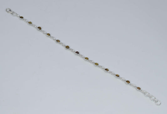 925 Solid Sterling Silver Yellow Tourmaline HANDMADE BRACELET-8 Inch