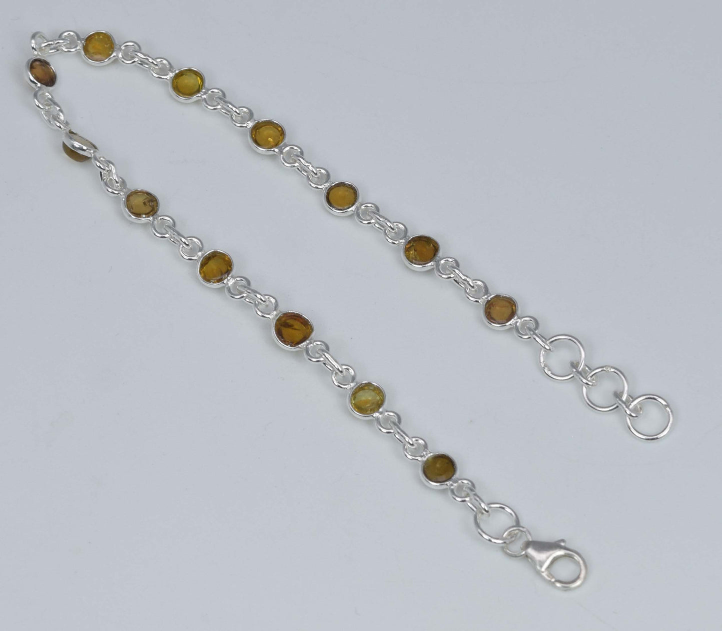 925 Solid Sterling Silver Yellow Tourmaline HANDMADE BRACELET-8 Inch